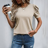Casual Bubble Sleeve Short Sleeve t-shirt: Apricot / 100%Polyester / XL