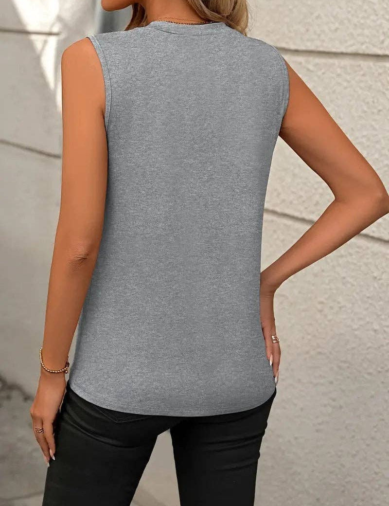 Sleeveless Knit Tank Top Women Loose Fit Solid Color: Green / 65%RAYON 35%POLYESTER / S