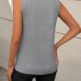 Sleeveless Knit Tank Top Women Loose Fit Solid Color: Grey / 65%RAYON 35%POLYESTER / XL