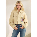Sequins Contrast Jacket: Tan / M