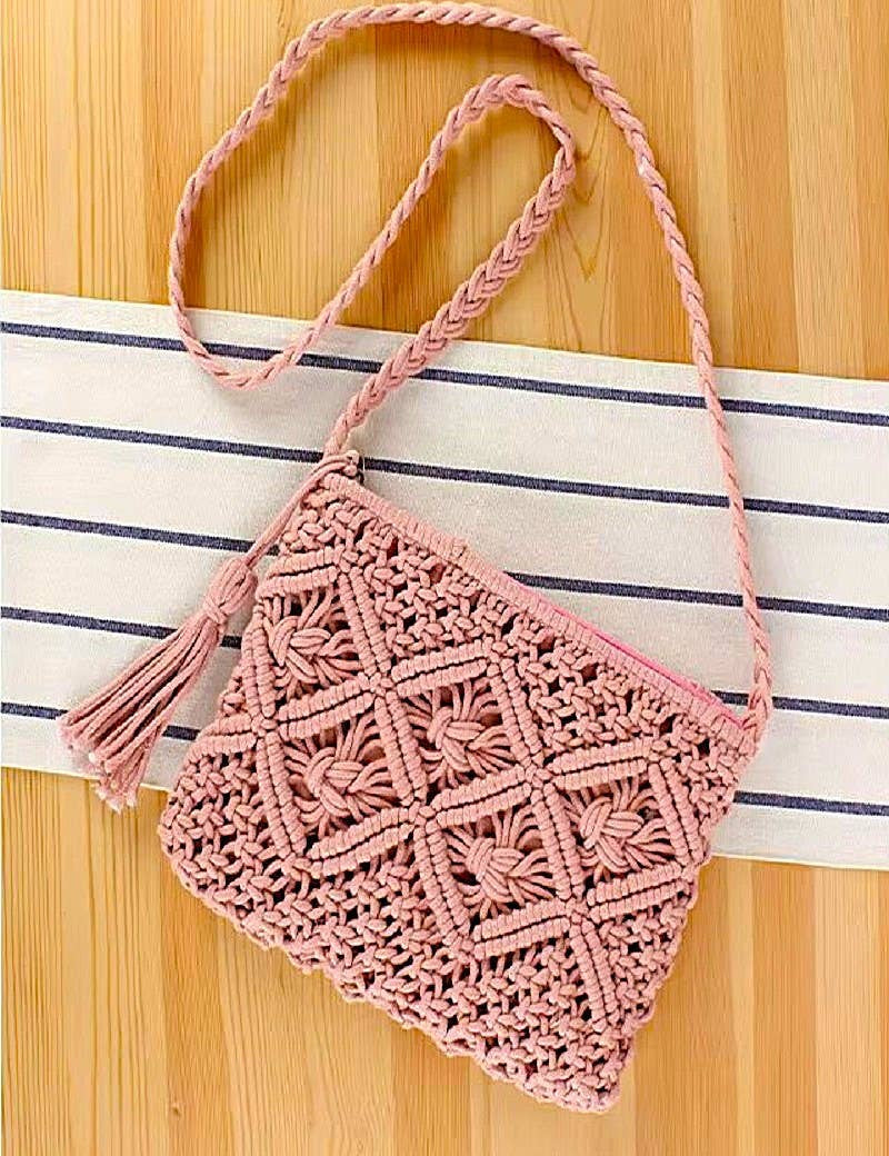 ',,,, SI-26259 Woven Bohemian Tassel Crochet Shoulder Bag: BLACK-167825 / OS
