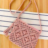 ',,,, SI-26259 Woven Bohemian Tassel Crochet Shoulder Bag: BLACK-167825 / OS