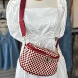 Birdie Saddle Checkered Crossbody Bag: Blue Checkered