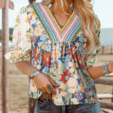 Fashion Crochet Boho Half & Long Sleeve Floral Blouse(S-4X): As shown / Missy / XL