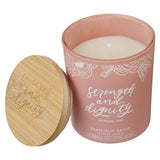 Glass Candle w/Bamboo Lid Pink Strength & Dignity Prov 31:25