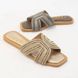 MARISA H-SHAPED UNIQUE ZIPPER LINE DESIGN SANDAL: CHAMPAGNE / 7