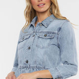OPEN PACK CLASSIC FIT PEPLUM DENIM JACKET-KC7369L: LIGHT / M