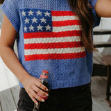 Flag Graphic Short Sleeve Sweater Top