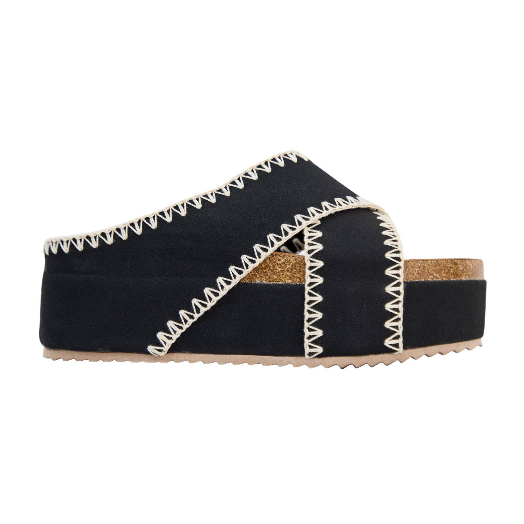 Nina 4 Crisscross Platform Wedge with Contrast Stitch Detail: Nude Raffia / 10
