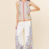 Border Print Wide Leg Pants: Yellow Multi / S