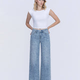 HIGH RISE MEDIUM LIGHT FLORAL PRINT WIDE LEG JEANS T7335FPR: FLORAL PRINT / 28
