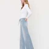 HIGH RISE WAIST TIE STRIPED WIDE LEG JEANS V3838STR: STRIPE / 28