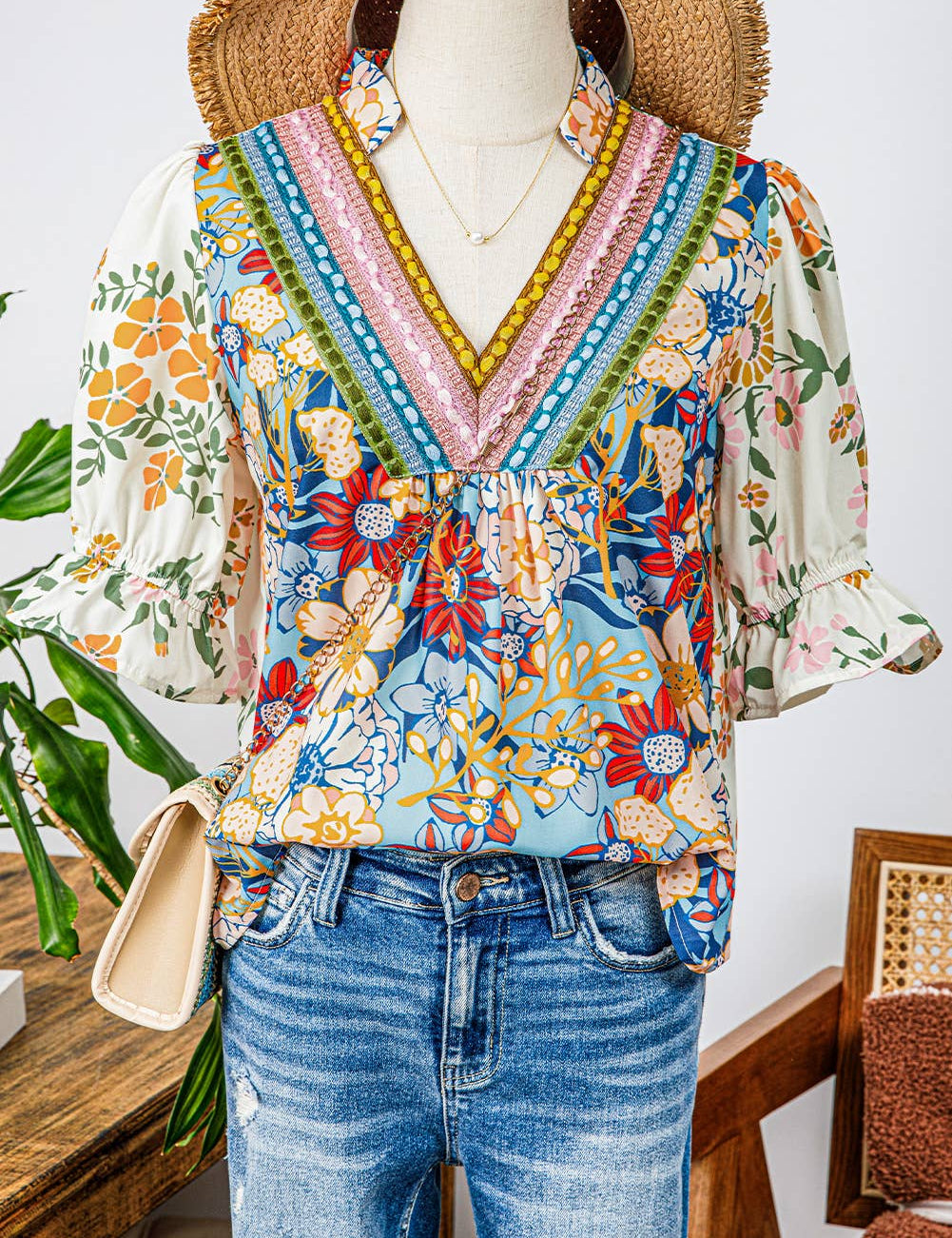 Fashion Crochet Boho Half & Long Sleeve Floral Blouse(S-4X): As shown / Missy / XL