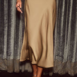 Solid color satin fashionable body-hugging skirt: KHAKI / (XL) 1