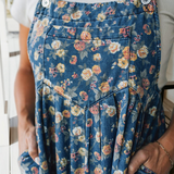 Vintage Rose Print Pleated Denim Overall Jumpsuit (S-XL)