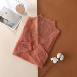 Semi Sheer Mesh Floral Lace Layering Top: Taupe / M