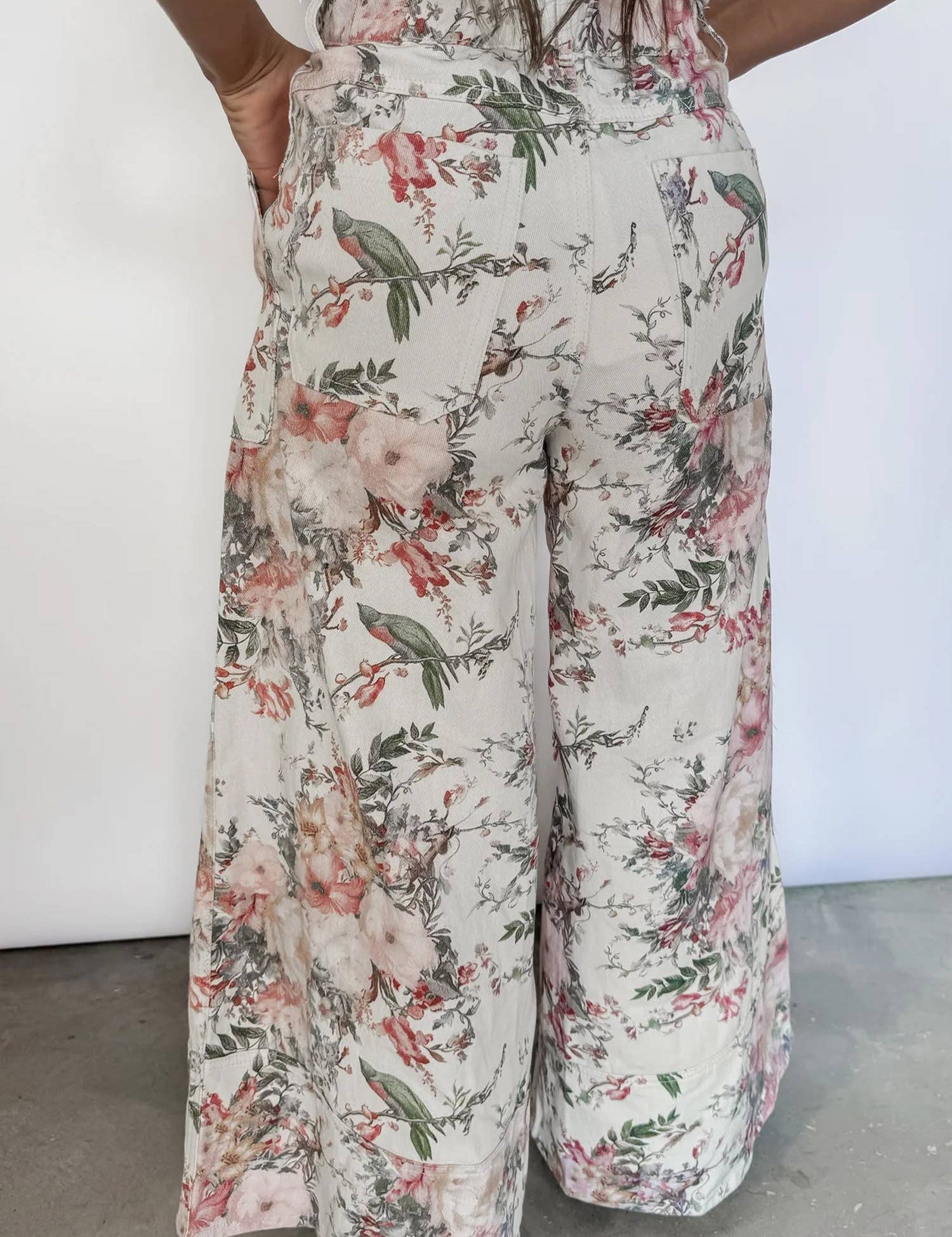 Floral Print High Waisted Wide Leg Denim Jeans