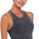 `.0802 Premium Washed Seamless High-neck Crop Tank SI-25526: ASH MOCHA-163059 / L/XL