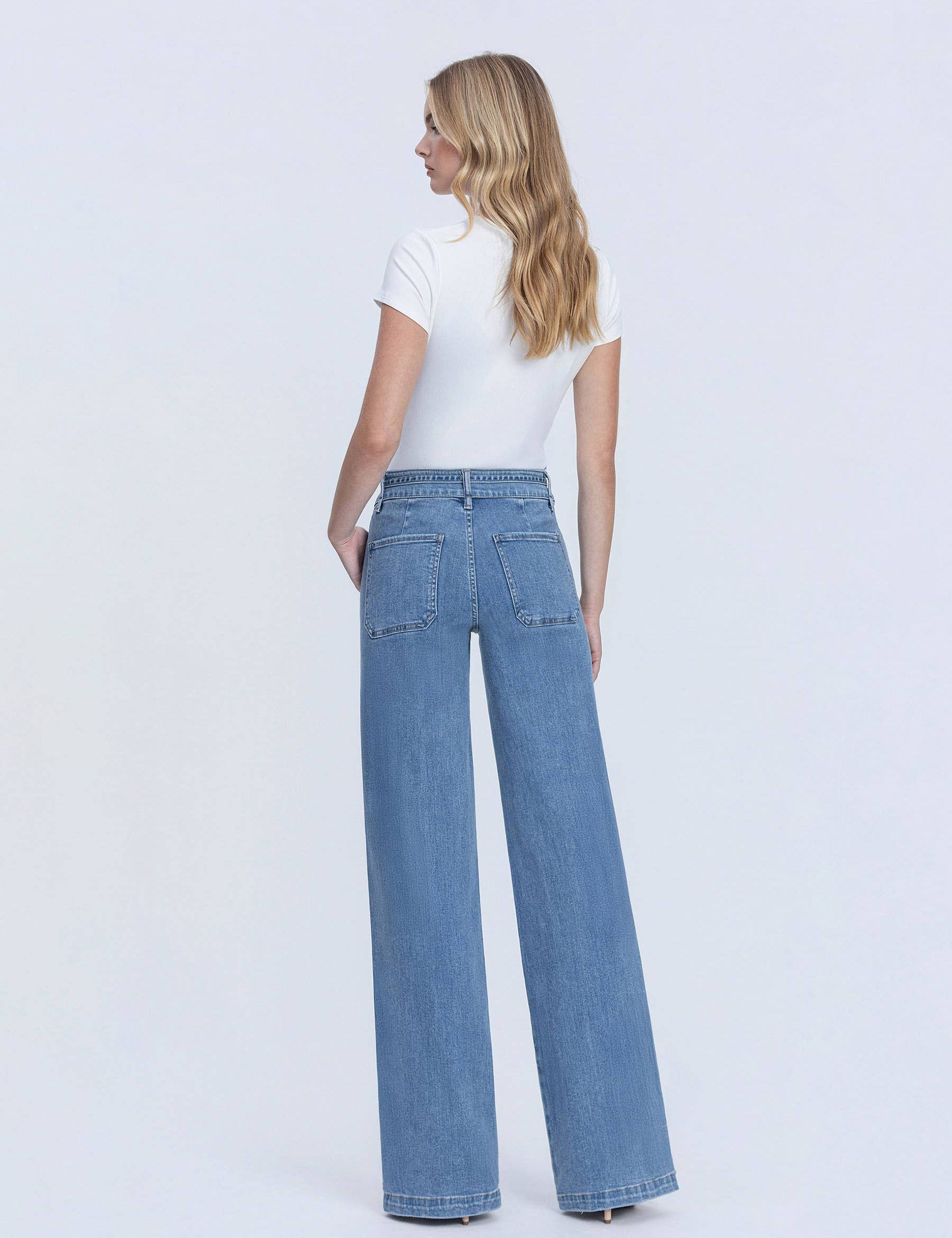 SUPER HIGH RISE TIE WAISTBAND WIDE LEG JEANS T6765: LUSH LIFE / 29