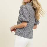 FLORAL GINGHAM BLOUSE TOP - 5707TD: Light Blue / M