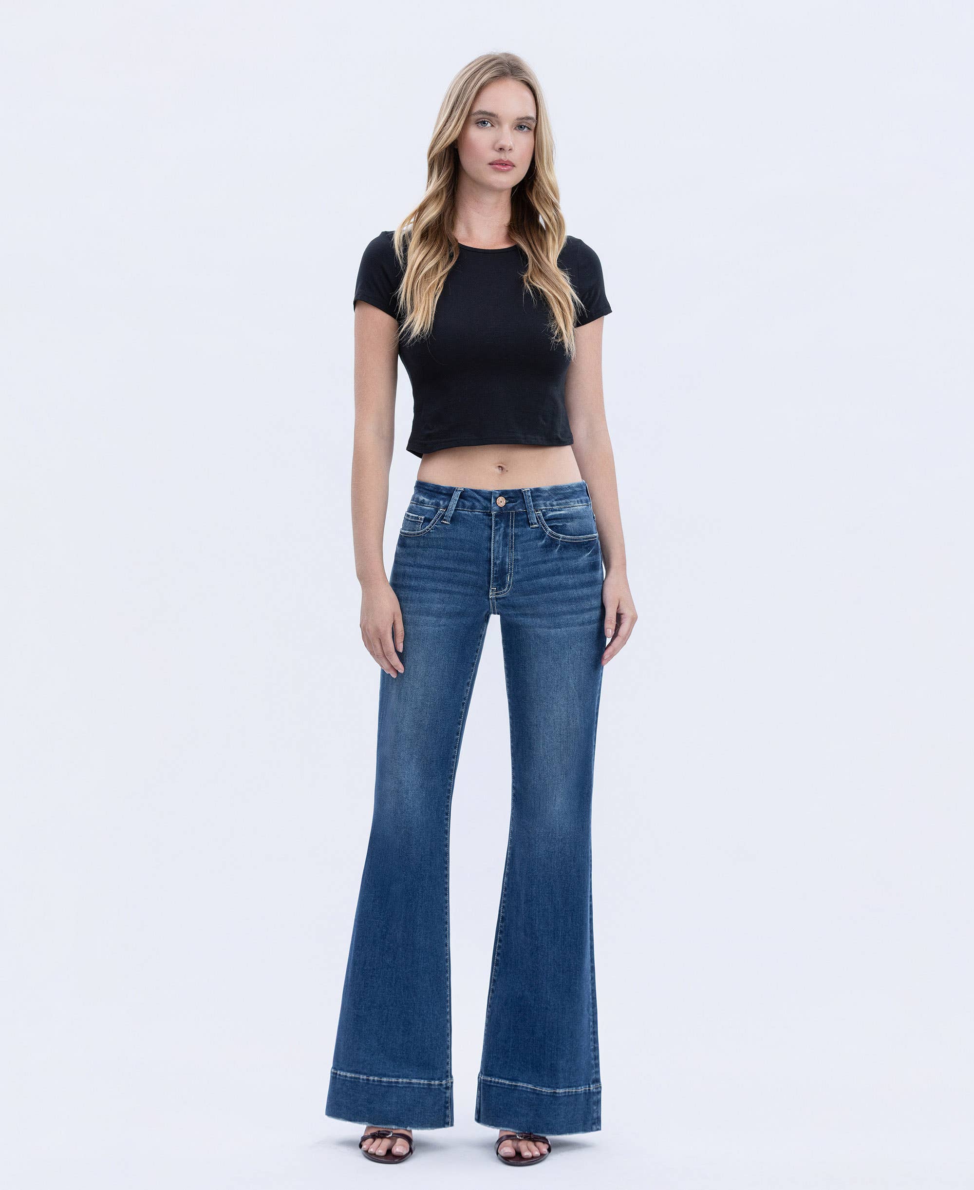 HIGH RISE SEAMLESS WB TROUSER HEM EASY FLARE JEANS T6882: TRANSPARENT / 31