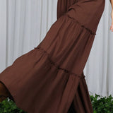 Maxi Tiered  Wide Leg Beach Palazzo Pants VP73052: Mocha / L