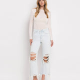 90'S VINTAGE SUPER HIGH RISE CROP FLARE JEANS V2471: NASHVILLE MOON / 32