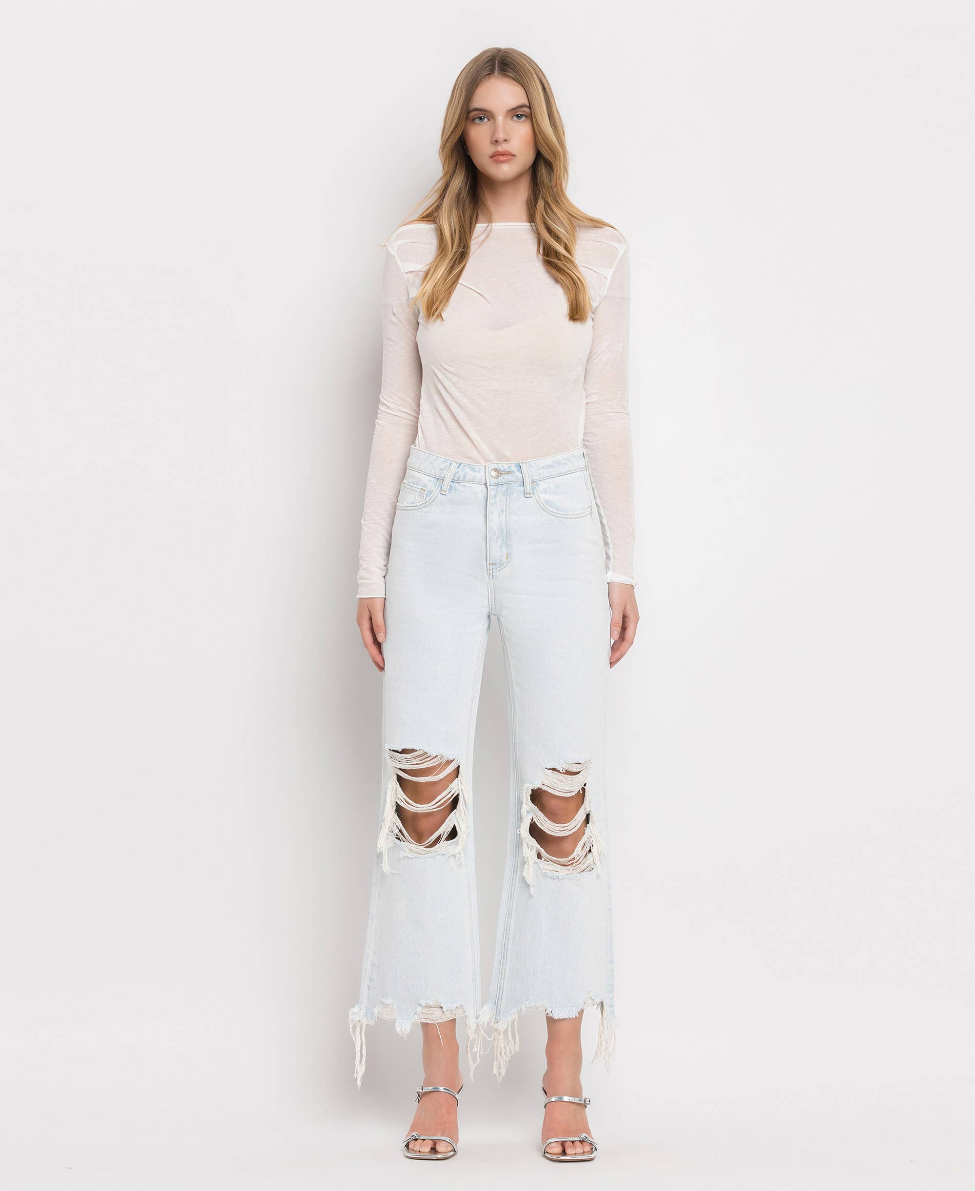 90'S VINTAGE SUPER HIGH RISE CROP FLARE JEANS V2471: NASHVILLE MOON / 29