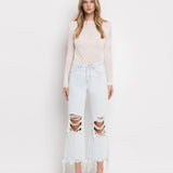 90'S VINTAGE SUPER HIGH RISE CROP FLARE JEANS V2471: NASHVILLE MOON / 32