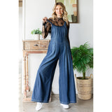 Pleated Denim Overall with Pockets
