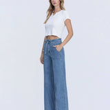 SUPER HIGH RISE TIE WAISTBAND WIDE LEG JEANS T6765: LUSH LIFE / 26