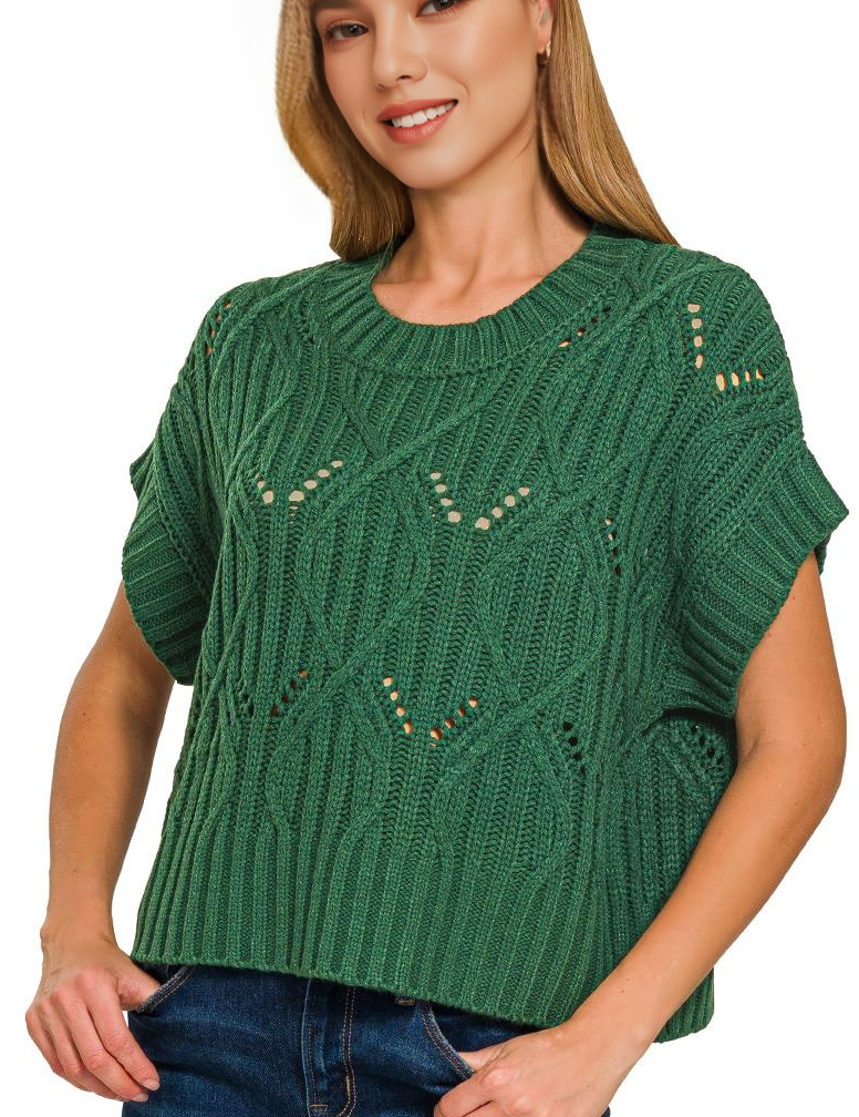 ,,,.0722 Cable Knit Short Sleeve Sweater SI-28167: DEEP CAMEL-184427 / M