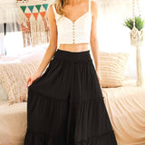 Maxi Tiered  Wide Leg Beach Palazzo Pants VP73052: Mocha / S