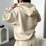 Basic pocket hoodie &  drawstring short set outfits