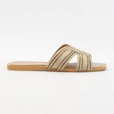 MARISA H-SHAPED UNIQUE ZIPPER LINE DESIGN SANDAL: CHAMPAGNE / 7