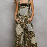 Crochet Contrast Patch Detail Chest Pocket Woven Overalls