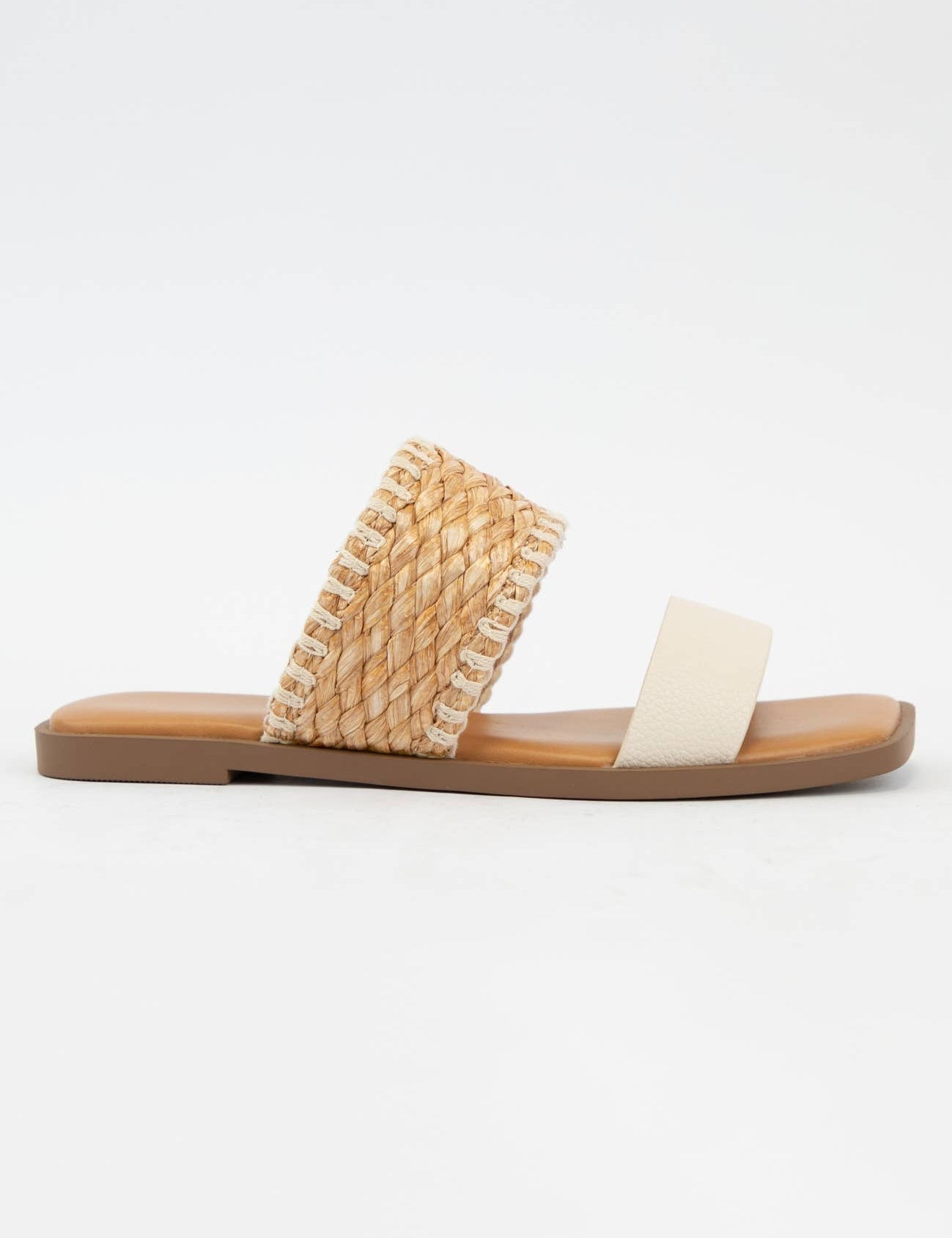 LYSETT BOLD DOUBLE STRAP SQUARE-TOE SLIP-ON SANDAL: BONE