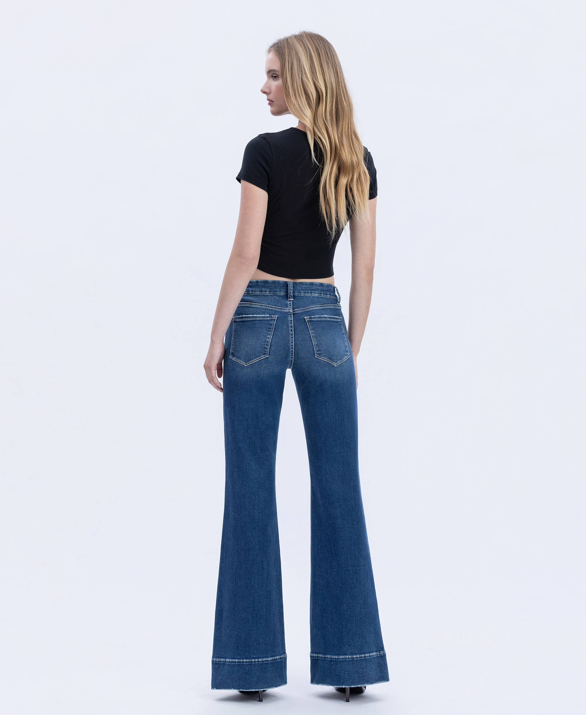 HIGH RISE SEAMLESS WB TROUSER HEM EASY FLARE JEANS T6882: TRANSPARENT / 29