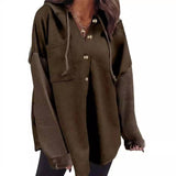 Contrast Button Down Hooded Sweatshirt Jacket