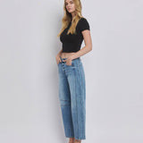 HIGH RISE DART STRUCTURED FIT BARREL LEG JEANS T6514: TINGLE / 25