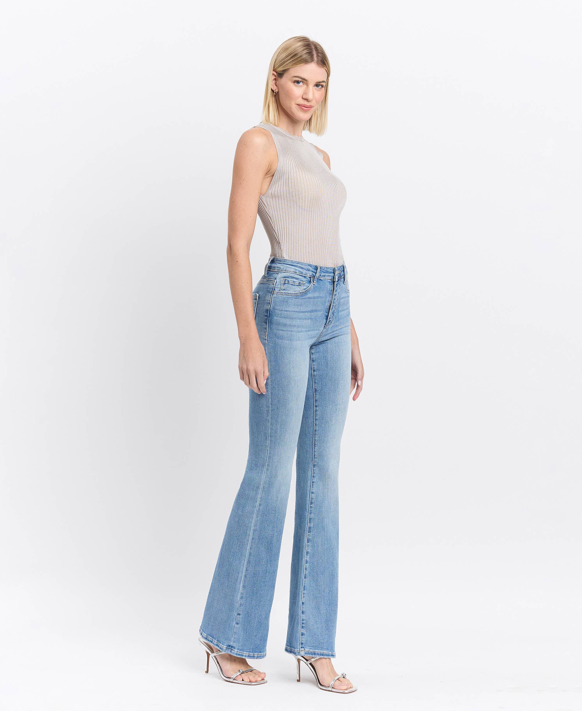 HIGH RISE LONG FLARE JEANS V2812: JUST FINE / 27