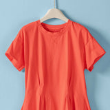 Pleated Waist Cotton Spandex Everyday Tee