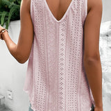 Multicolor Lace Crochet Splicing V Neck Loose Fit Tank Top: Mist Green / 95%Polyester+5%Elastane / XL