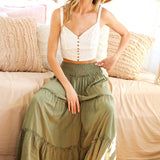 Maxi Tiered  Wide Leg Beach Palazzo Pants VP73052: Mocha / L