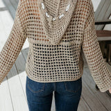 Star Crochet Hoodie Relaxed Knit Pullover Sweater (S-XL)