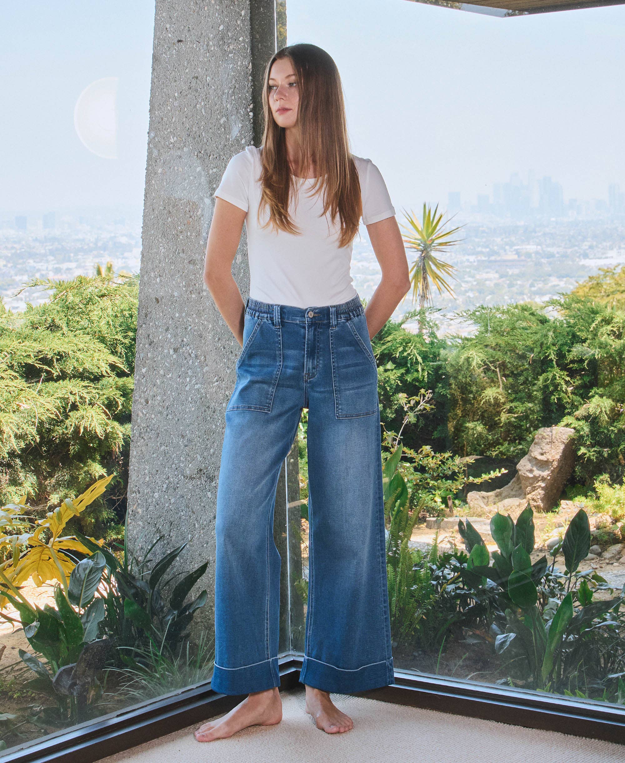 HIGH RISE DOUBLE CUFFED BAGGY WIDE JEANS V3589: ENVIABLY / 28