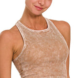 `.0802 Premium Washed Seamless High-neck Crop Tank SI-25526: DEEP CAMEL-162189 / S/M