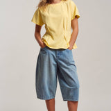 Pleated Waist Cotton Spandex Everyday Tee