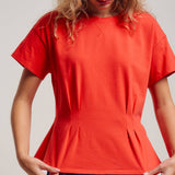 Pleated Waist Cotton Spandex Everyday Tee