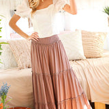 Maxi Tiered  Wide Leg Beach Palazzo Pants VP73052: Mocha / S
